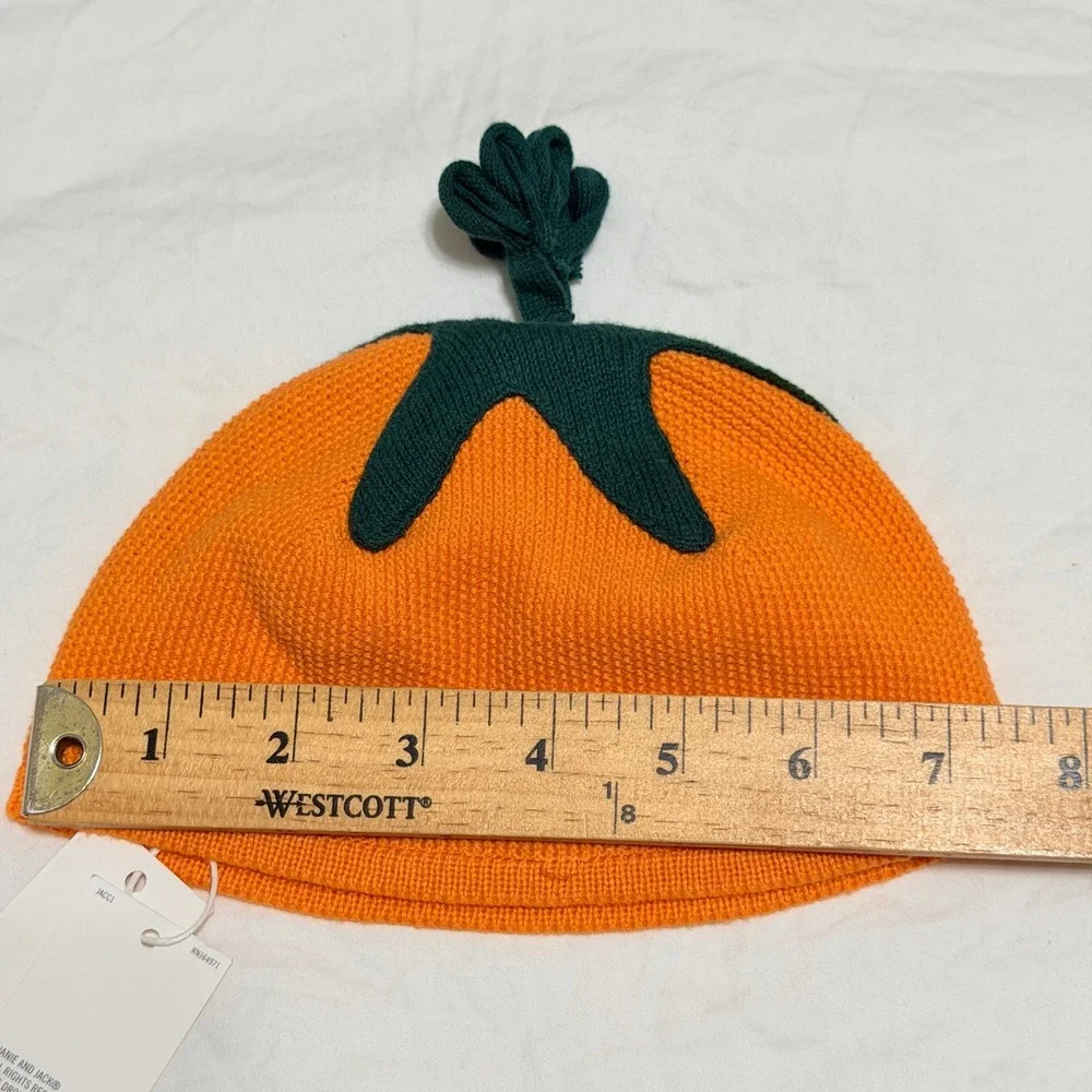 Janie‎ and Jack Baby Pumpkin Knit Hat Orange Green 0-3 Months NWT